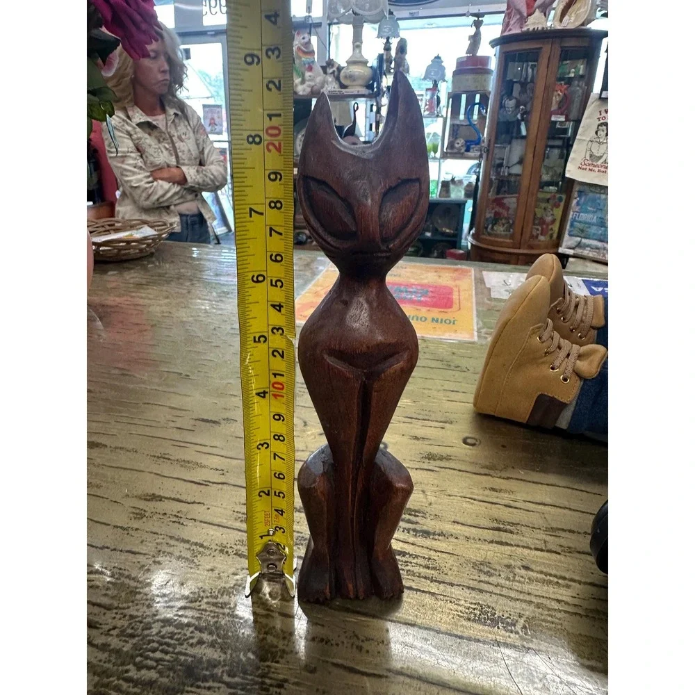 Vintage Wooden Cat Statue
